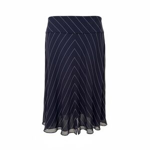 Lauren Ralph Lauren 100% Silk Striped Navy A-Line Midi Skirt Size 12